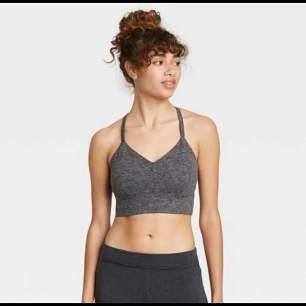 ✨ Charcoal Heather Grey Strappy Longline Brushed Jersey Sports Bra✨